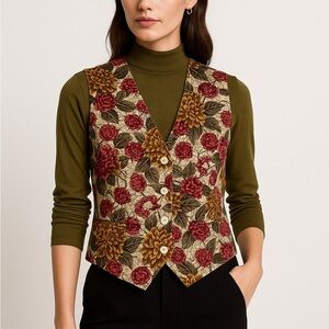 Kenneth Gordon vintage silk vest statement tailored floral tapestry style 10